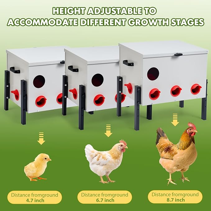 Metal Chicken Feeder with 8 Ports, 90 lbs Metal Poultry Feeder, Height Adjustable Weatherproof Feeding Box for Chickens, Geese, Ducks, Turkeys, Quails (90lbs-8 Ports)
