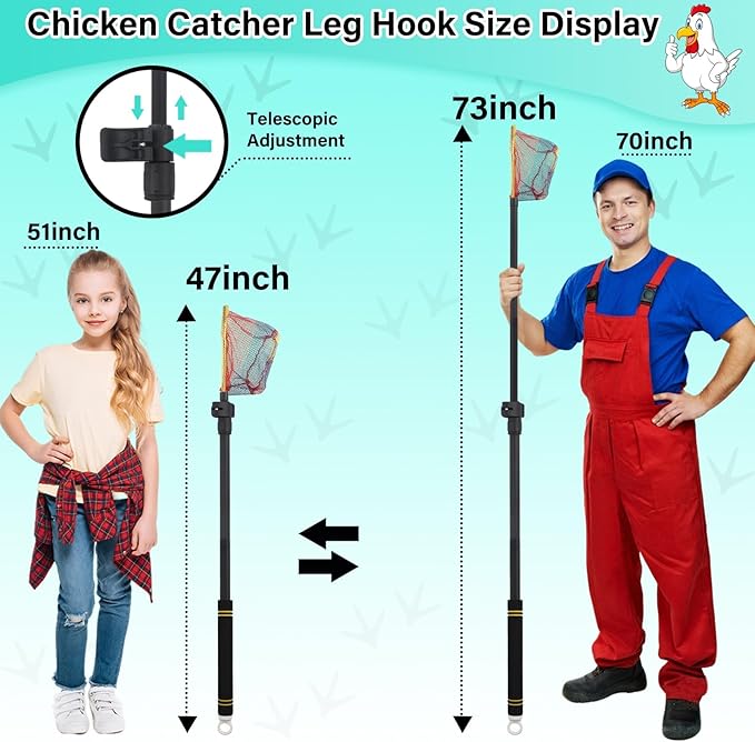 Chicken Catching Net Telescopic,36 to 63 in Chicken Catcher Leg Hook Grabber Tool with Extension Pole Long Handle Animal Catcher Pole Heavy Duty Metal Tube Poultry Hook Fowl Catcher Sturdy