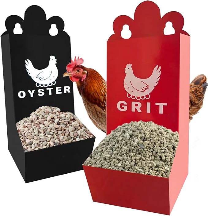 Chicken Oyster Shell Feeder and Grit Feeder Metal Chicken Feeder Chicken coop Accessories Automatic Chicken Feeder (Black & Red)