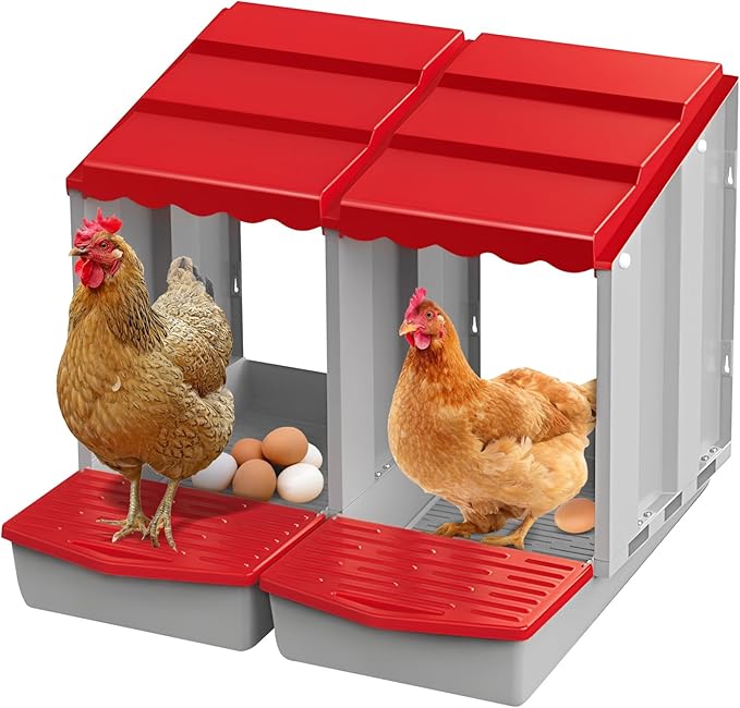 Chicken Nesting Boxes,2 Hole Nesting Box for Chicken Coop, Rolling Egg Collection and Protection Nesting Boxes
