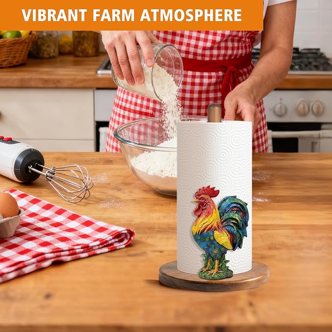 Rooster Paper Towel Holder - Modern Chicken Decor for Farmhouse Kitchen Bathroom Countertop - Gifts for Women Mom Grandma - 3D Cute Stuff Decorative Accessories