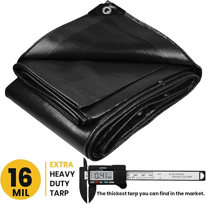 PROTARP Extra Heavy Duty 16 Mil Tarp Cover, Waterproof, UV Resistant, Rip and Tear Proof, Poly Tarpaulin with Reinforced Edges for Roof, Camping, Patio, Pool, Boat. (Black 100′ X 100′)