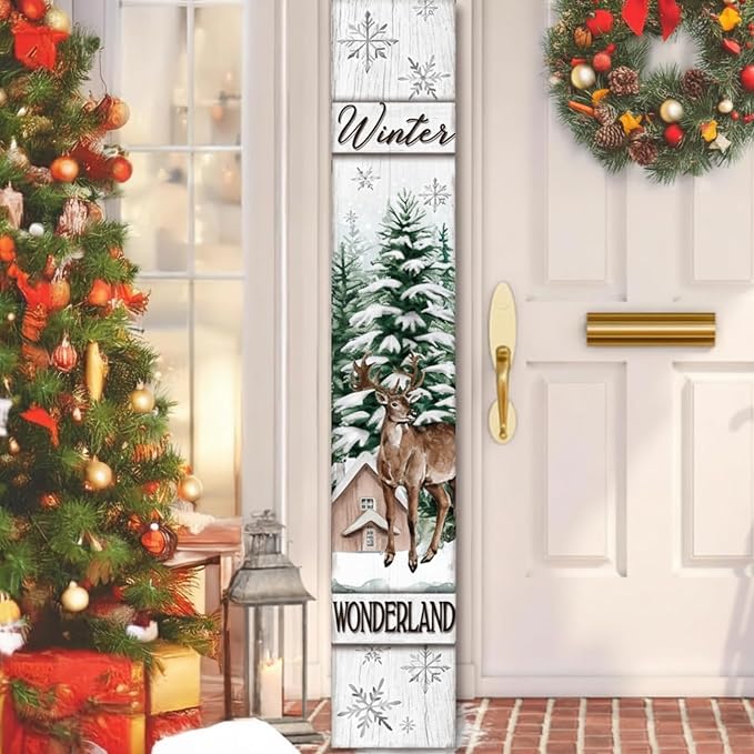 47" Large Winter Porch Sign Wonderland Welcome Sign Tall Winter Porch Decor Farmhouse Rustic Wooden Leaner Front Door Modern Decor Gift for Holiday Outdoor Home Yard Entryway