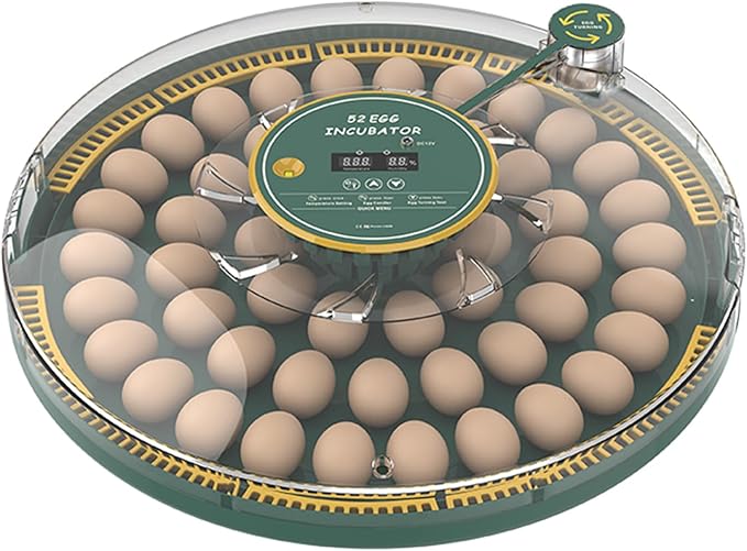 Automatic Egg Incubator for 52 Eggs with Egg Turner & Candler Light - Poultry Hatcher for Chicken Duck Pigeon Bird, External Water Bottle, 60W Household Hatching Machine (19.68 x 3.54 Inch)
