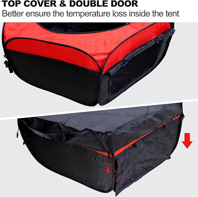 Chick Brooder Box-Chicken Brooder Playpen/Tent with Dual Door, Pop-Up Brooder Box Perch Up to 17 Baby Chick, Kit with Storage Bag, Top Cover, Fixed Pegs, Waterproof Mat(Red and Blue Randomly)