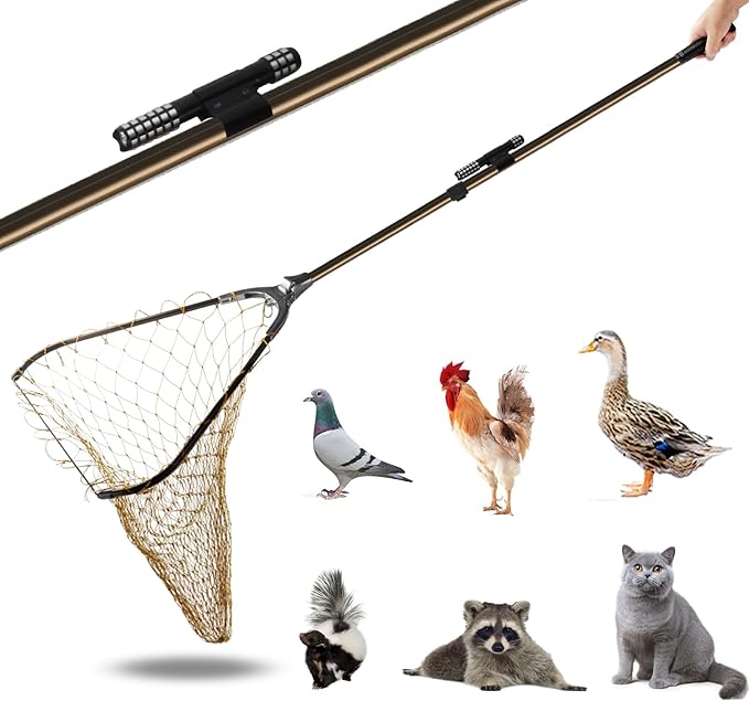 Animal Catch Pole Control Tool Net, Poultry Catching Pole Kit, Cat Chicken Catcher, Poultry Catching Trap Net for Small Animals Support Duck,Goose,Bird, Skunk Bat and Raccoon