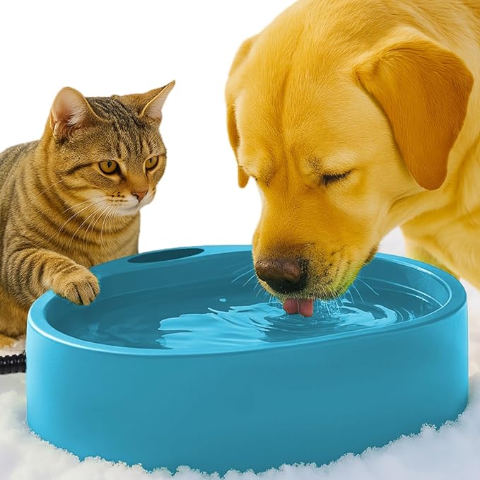Heated Water Bowl for Dog Cat, Outdoor Warming Dog Bowl with Chew Resistant Power Cord, Waterproof Heat Pet Bowl Smart Heating in Winter Antifreeze for Dog Cat Chicken Duck, 125 fl oz (Teal Blue)