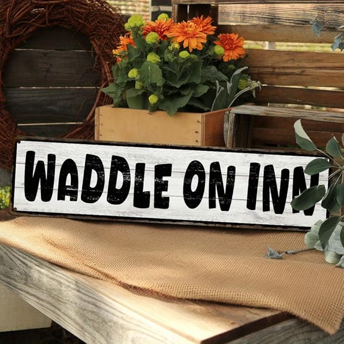 Waddle On Inn Metal Tin Sign Farmhouse Rustic Wall Decor for Kitchen Bathroom Entryway Living Room Bedroom 4x16 Inch