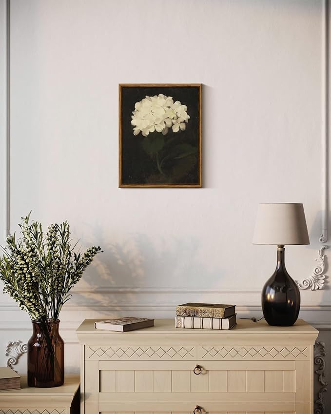 InSimSea Framed Canvas Wall Art, White Hydrangea Oil Painting Canvas Prints, Bedroom Bathroom Wall Art Kitchen Office Wall Decor 8x10in