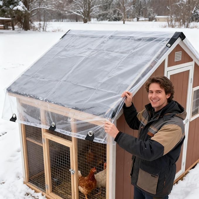 Chicken Coop Cover - Clear Poultry Enclosure with Adjustable Cords, Waterproof Insulation Tarp, Durable Outdoor Protection | Backyard Garden Lawn Small Farm Chicken House Cover for All Weather
