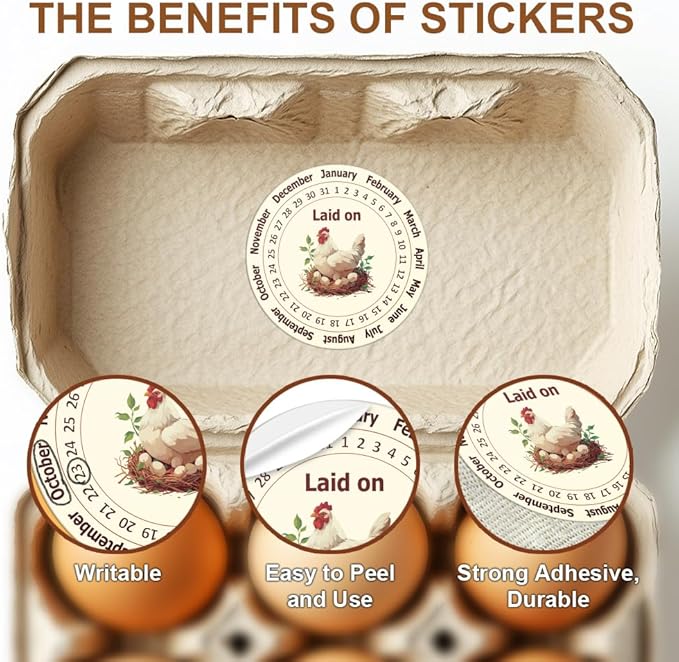 320 Pcs Egg Carton Labels, 2 Inch Round Farm Fresh Lain on Sticker PET Adhesive Egg Packaging Sticker for Box Container Carton Farm Supplies