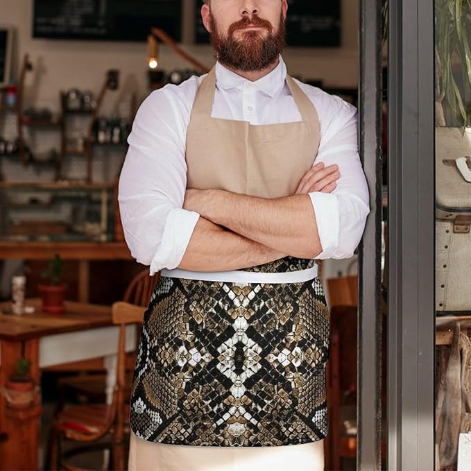 Unisex Chef Waiter Apron Waist Half Short Serving Aprons with 3 Pockets