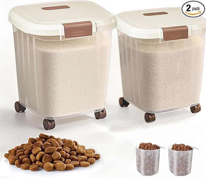 RUIAN 2Pcs Rice Storage Container 33Pound,55Pound Dog Food Storage Container with Wheels and Spoon(33bl&55bl)