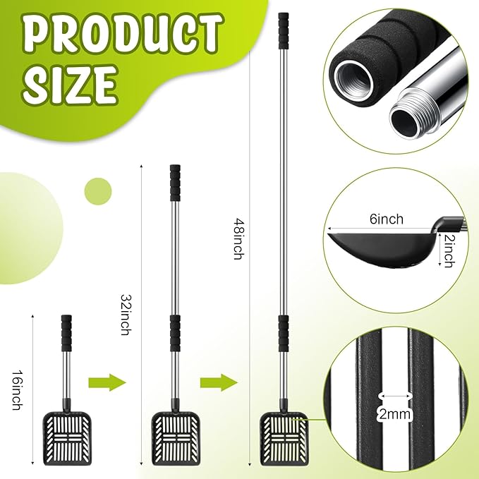 48 Inch Metal Chicken Coop Pooper Scooper (16 to 48 Inch) Long Handle Scooper with Detachable Stainless Steel Long Handle Gloves Accessory for Cleaning Chicken Coop(Black)