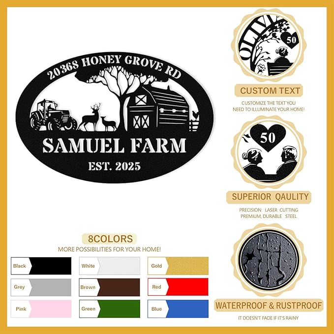 Personalized Metal Farm Signs, Custom Ranch Sign, Customized Farm Metal Signs Outdoor, Custom Large Hanging Family Name Sign for Farms, Ranch, Barn, Farmhouse