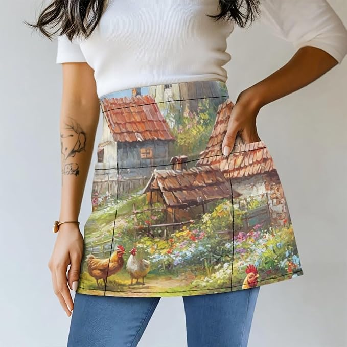 Waistress Apron with Pockets Coffee Waiter Apron Long String Chef Half Aprons for Cooking Kitchen Hairdresser