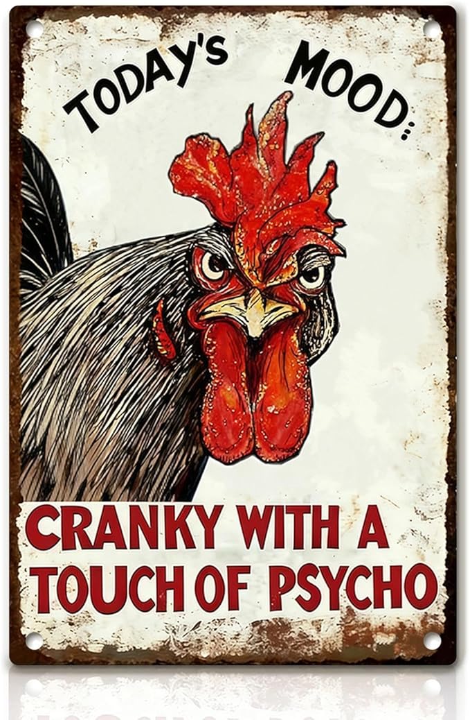 Funny Chicken Coop Signs - Vintage Sign Metal Tin Today's Mood For Chicken Lovers Gifts Outdoor Home Farm Wall Art Decor 8x12 Inch