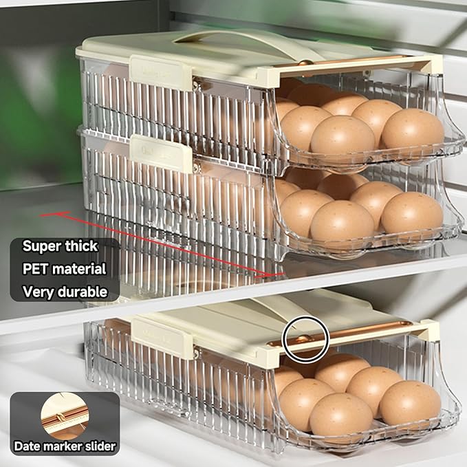 Egg Holder for Fridge Automatic Rolling, Egg Storager Container Organizer Dispenser for Refrigerator Stackable Removable Inner Tray, Egg Accessories (Clear, 1 Row-3 Tiers)