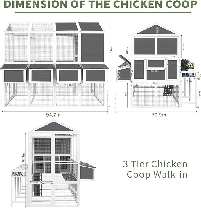 Chicken Coop with Chicken Run, Chicken Coops for 10 Chickens Outdoor with Nesting Boxes, Wooden Walk-in Chicken House with Pull Out Trays, Garden Backyard Cage