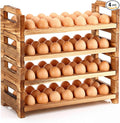 4 Tier Wooden Egg Holder for Countertop, Pine Stackable Fresh Egg Storage Farmhouse Collecting Rack for Gathering Kitchen Organizer Duck Eggs Display, Stackable with 72 Eggs(Brown)