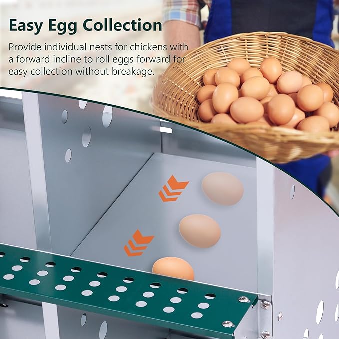 3/4/6/8/10 Holes Chicken Nesting Box for Chickens Hens Ducks, Metal Nesting Boxes for Chickens Wall Mount Egg Laying Nesting Boxes for Chicken (Green, 10 Compartment)