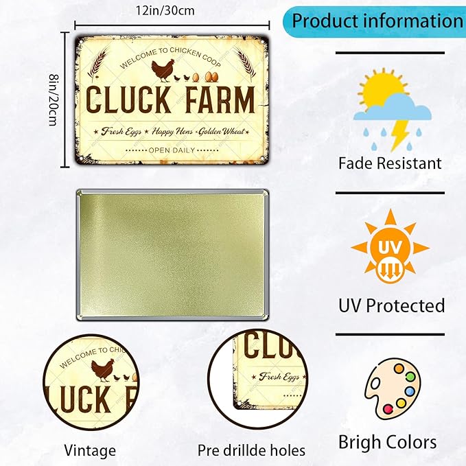 Funny Chicken Sign Welcome To Chicken Coop Cluck Farm Vintage Metal Decor Art Poster for Home Cafe Bar Kitchen Door Porch Yard Wall Decorations 12x8 Inch