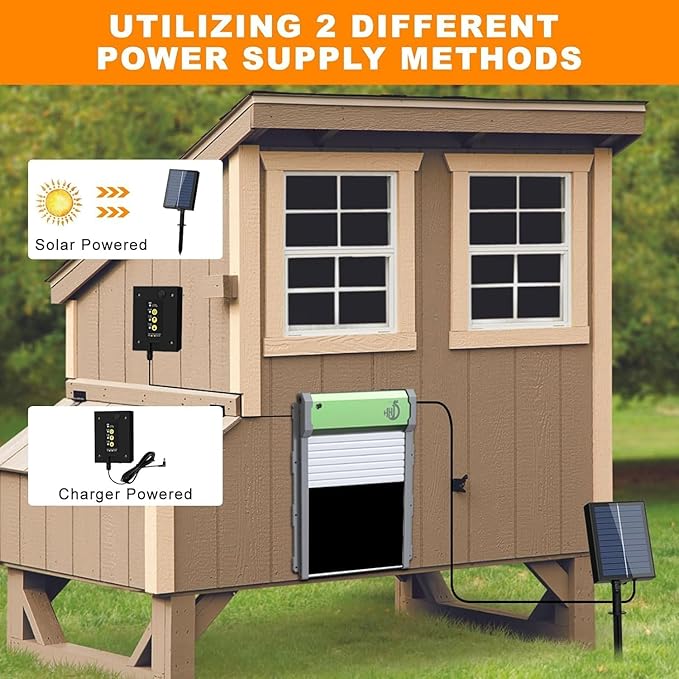 Upgraded Automatic Chicken Coop Door, Solar Henhouse Door Opener with Timer/Light Sensor/Remote Control/Manual Mode Aluminum Alloy 4 Modes Automatic Chicken Door with Anti-Pinch Design (Green)