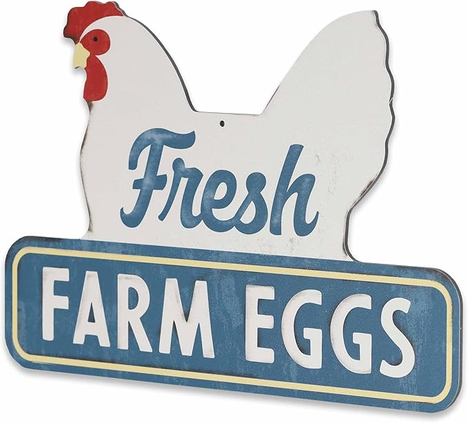 Fresh Farm Eggs Metal Sign - Vintage Farmhouse Kitchen Sign With Hen and Distressed Finish