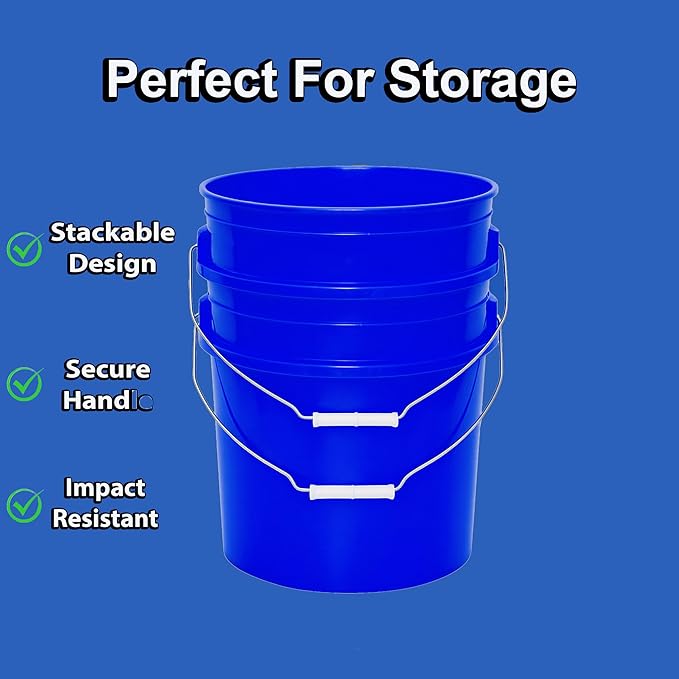 5-Gallon Bucket with Airtight Lid – Made in USA, Food Grade BPA Free Plastic, Heavy Duty Multi-Use, Metal Handle with Grip, Stackable Storage – Blue, 1 Pack