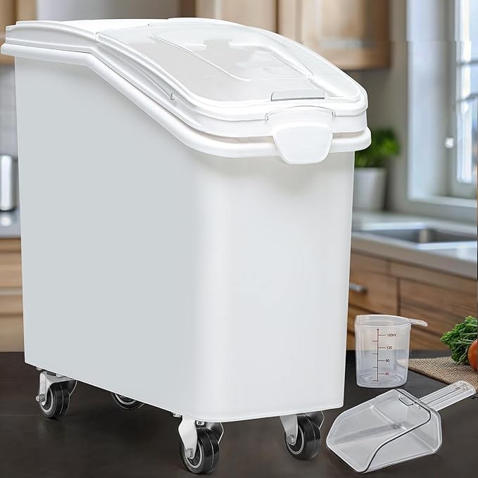 YITAHOME Large Ingredient Storage Bin, Commercial Rice Container With Wheels, Scoop, Lid and Scale - Bulk Flour Bin for Kitchen