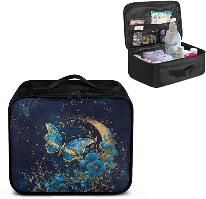 Rnyleeg Portable First Aid Kit College Medical Kit for Dorm Emergency Medical Trauma Bag Home Car Camping Hiking First Aid Bag Empty Floral Butterfly Moon Print
