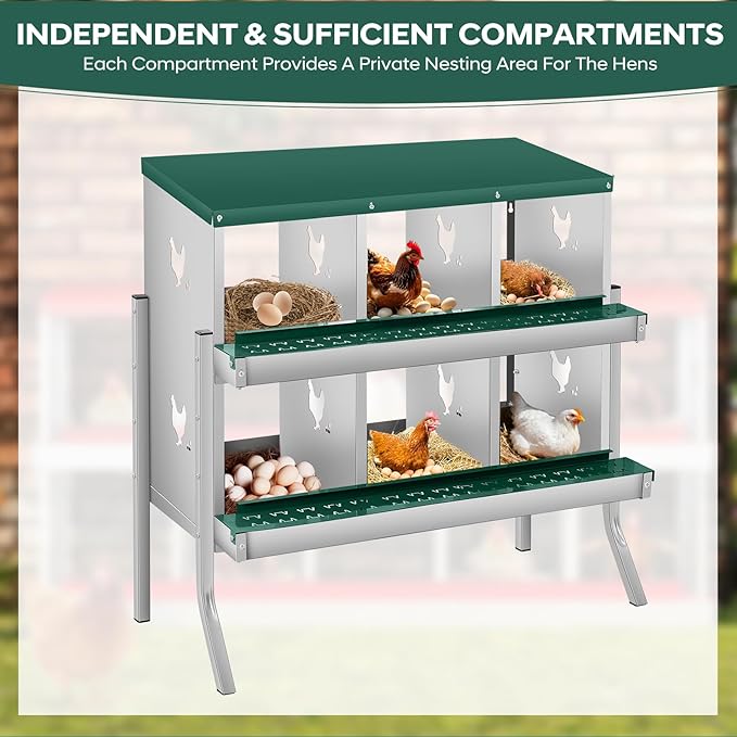 Chicken Nesting Box with Bracket Legs, 6 Compartment Nesting Boxes for Chickens, Chicken Laying Boxes to Protect Eggs, Easy to Clean & Install