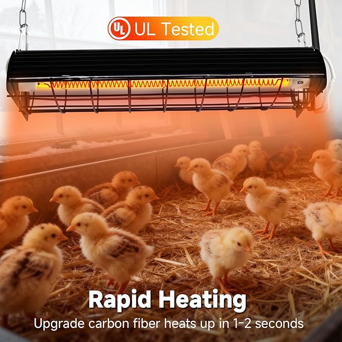 400W Heat Lamp for Chickens Upgraded 12000H Large Chicken Coop Brooder Heater Carbon Fiber Bulb Waterproof Adjustable 2 Mode Temp Safe Design for Chicks Poultry Pets 2 Pack(Extra Large)