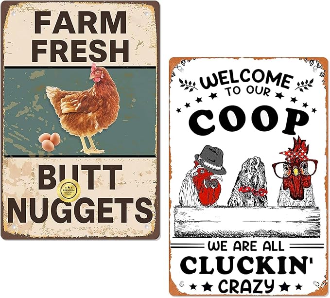 2 Pack Chicken Signs Funny Chicken Coop Decor, Farm Sign for Home Kitchen Outdoor Decor Chickens Plaque Gifts for Chicken Fan Lovers 8×12 Inch