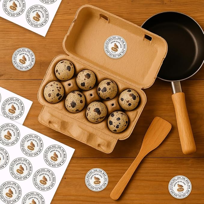 320 Pcs Quail Eggs Carton Labels, 2 Inch Round Fresh Quail Eggs Handling Stickers Waterproof PET Adhesive Quails Egg Packaging Sticker for Box Container Carton Farm Supplies