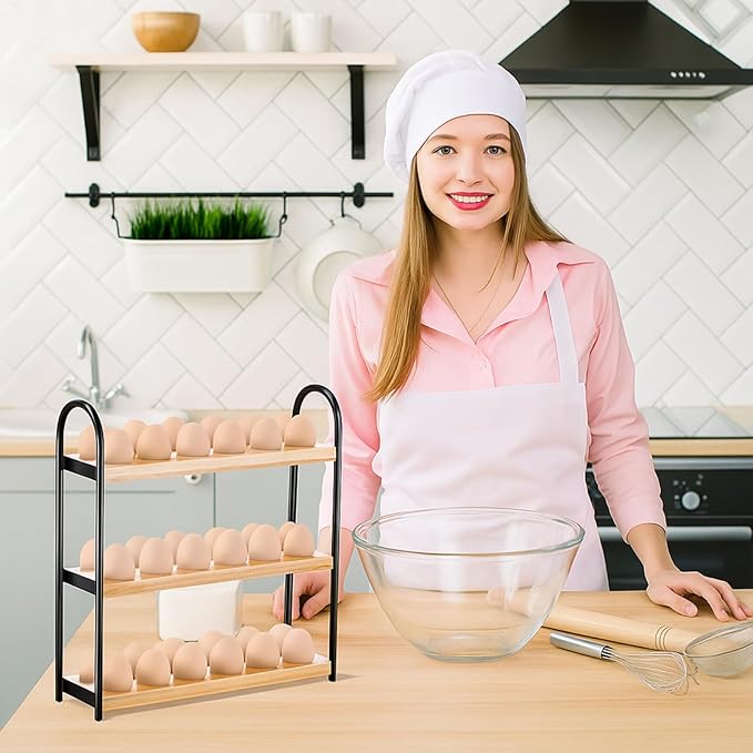 Wooden Egg Holder Countertop 3-layer Hold 36 Eggs Fresh Storage, for Kitchen Organization and Pantry Storage Home Collecting(Bamboo Wood)