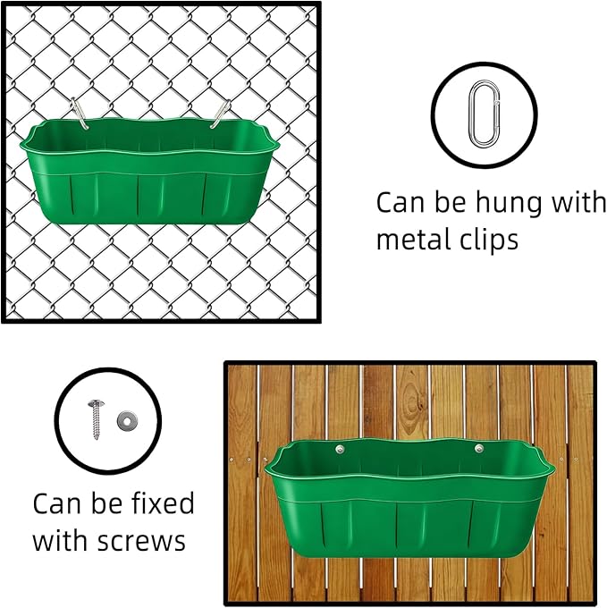 Chicken Feeder Waterer,Hanging Goat Feeders,Feed Trough 3.5 Quart 6 Pack,Hanging Fence Feed Trough for Poultry Livestock,Green