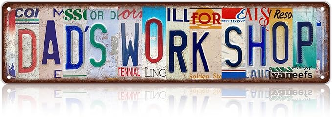 Vintage Wall Decor Dad's Work Shop Street Signs Metal Tin Signs 16 x 4 Inches Gift for Father