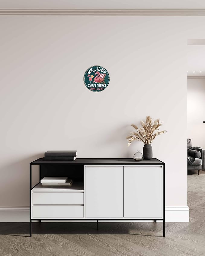 Sweet Cheeks Welcome Metal Sign 8x8in Round Southern Plaque for Porch Wall Decor Hospitality Gift