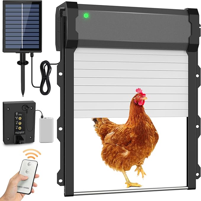 Automatic Chicken Coop Door with Timer & Light Sensor, Chicken coop Door Solar Powered Door with Remote Control & Anti-Pinch，External Power Supply Connection, Outdoor Electric Chicken coop Door