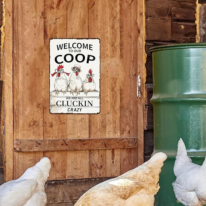 Metal Signs Welcome To Our Coop Sign Vintage Aluminum Tin Sign Chicken Coop Signs for Farmhouse Yard Garden Fence Outside Chicken Coop Wall Decor 12x8 Inch