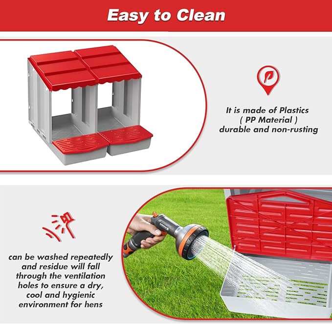 Chicken Nesting Boxes,2 Hole Nesting Box for Chicken Coop, Rolling Egg Collection and Protection Nesting Boxes