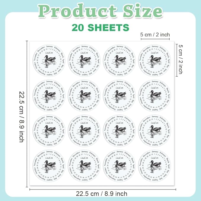 320 Pcs Duck Egg Laid on Stickers, 2 Inch Round Farm Fresh Eggs Sticker Round Eggs Stickers PET Adhesive Egg Packaging Sticker for Box Container Carton Farm Supplies