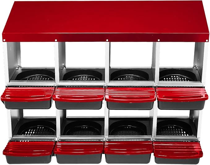 2 Tiers Chicken Nesting Boxes, 8 Compartments, Metal Egg Laying Boxes with Protective Collection Lids, Roll Out Nesting Box, Ideal for Hens, Ducks, Chickens, and Other Poultry (Green)