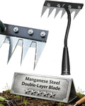 Garden Hand Rake Tool Manganese Steel 5/6/7/8 Teeth for Yard,Farm,Soil & Lawn Care Heavy Duty Weed Iron Metal Puller Grass Remover Landscaping Sickle Manual Thatch Cultivator Long Handle (6Teeth)