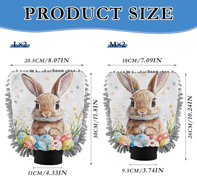 ALAZA Rabbit Bunny Easter Eggs Car Wash Mitt Scratch Free, 2 Pack Absorbent Microfiber/Chenille Washing & Drying Mitts, L