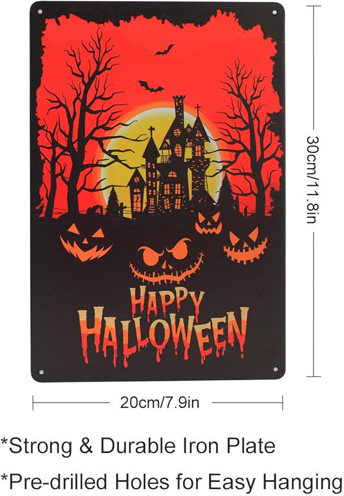 Happy Halloween Signs Vintage Metal Tin Signs Darkness with Pumpkin Signs Iron Paiting Wall Decor Halloween Signs for Club Bar Home Kitchen Man Cave 8X12 Inches