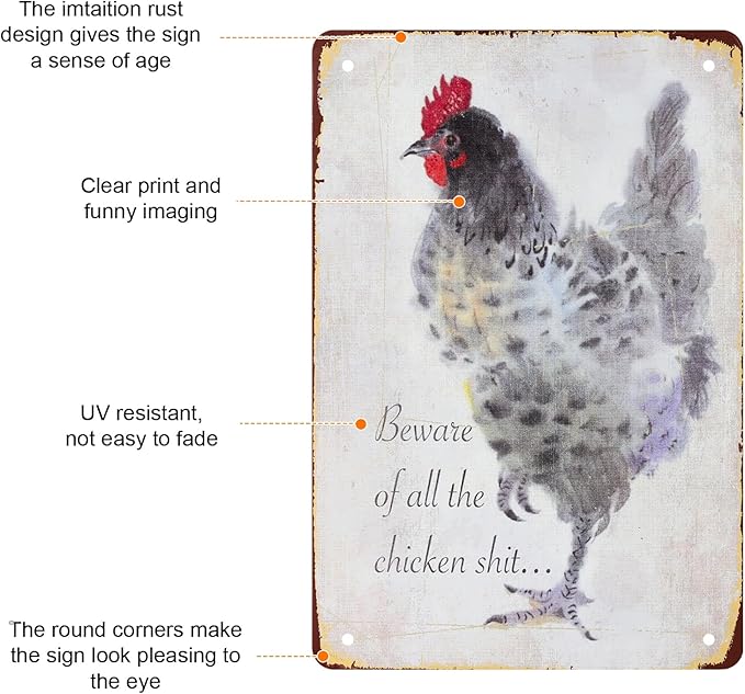 8 Pack Chicken Coop Accessories - Funny Chicken Signs and Metal Plaque Signs for Outdoor, 8x12 Inch