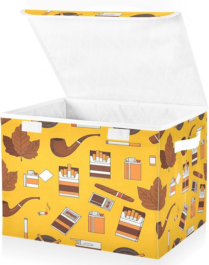 Pipes Leaves Ashtrays Smoke Storage Bins with Lids Foldable Storage Basket with Handles Collapsible Large Fabric Organizer Containers for Clothes Shelves Closet Office Home
