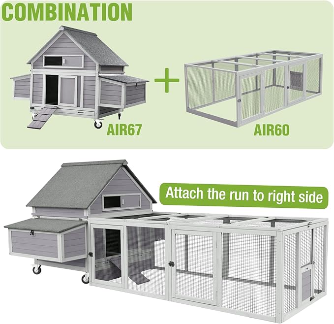 GUTINNEEN Chicken Coop with Wheels Outdoor Mobile Hen House Portable Wooden Poultry Cage with Nesting Box,Waterproof Asphalt Roof